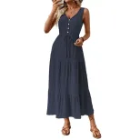 Sleeveless V Neck Summer Dress Minimalist Design Solid Color Adjustable Tie Casual Wear for Wome