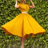 Summer Womens Dress Short Sleeve Waist Cinching Flared Skirt Casual or Party Wear Wholesale Avai