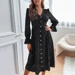 Black Polka Dot Long Sleeve Dress Elegant Design Autumn Fashion Comfortable Fit Wholesale Availa