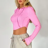 Womens Slim Fit Short Sports Hoodie Long Sleeve Zipper Closure Lightweight Fabric Spring Summer