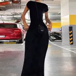 Sexy Backless Bodycon Maxi Dress Slim Fit Waist Cinching Party Wear Available in Multiple Colors