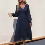 Womens Long Sleeve Solid Color Dress Elegant Design Autumn Collection High Quality Fabric Wholes