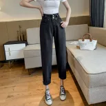 跨境牛仔裤女2023春夏新款学生韩版高腰百搭显瘦九分哈伦老爹裤潮
