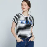 Womens Cotton Short Sleeve T Shirt Floral Stripe Print Soft Loose Fit Spring Summer Fashion Top
