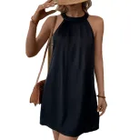 Summer Casual Black Sleeveless Halter Dress for Women Trendy Design Comfortable Fit Versatile St