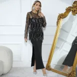 Sequin Fringe Cover Up and Cami Maxi Dress Set Stylish Elegant Lightweight Perfect for Autumn Ev