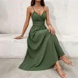 Lace Backless Dress Solid Color Sleeveless Ethnic Style Perfect for Vacation or Summer Events Wh