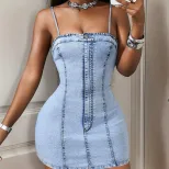 Denim Bodycon Dress Slim Fit Strapless Waist Cinching Casual Summer Wear Wholesale Available