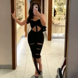 Summer Womens Dress Solid Color Ruffled Sexy Hollow Back Strapless Bodycon Style Perfect for Par