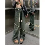 毛边做旧复古牛仔裤女2023春季新款小个子宽松高腰直筒阔腿拖地裤