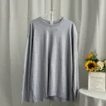 Womens Loose Fit Long Sleeve T Shirt Solid Color Round Neck 100 Cotton Spring Casual Wear Wholes