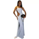 Elegant Womens Bodycon Dress Solid Color Asymmetrical One Shoulder Hollow Out Design Perfect for