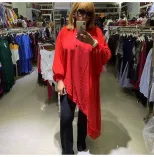 Plus Size Womens Dress Solid Color Irregular Hem Chiffon Fabric Fashionable for Moms Suitable fo