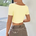 Deep V Short Crop Top Sexy Knot Design Ruffled Fabric Trendy Style Perfect for Parties and Night