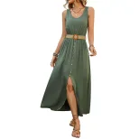 Casual Sleeveless V Neck Dress Simple Solid Color Beach Vacation Style Wholesale Available facto
