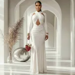 Elegant Womens Bodycon Dress Solid Color Curve Hugging Long Sleeve Strapless Design Perfect for