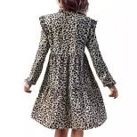 Elegant Leopard Print Dress Ruffle Detail Long Sleeve Fashionable Style Perfect for Parties and