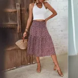 Floral Print Midi Skirt Summer Fashion Lightweight Fabric Stylish Design Perfect for Casual Outi
