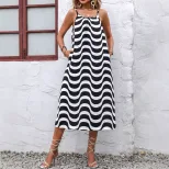 Striped Casual Maxi Dress Stylish Sleeveless Design Comfortable Fabric Perfect for Summer Outing