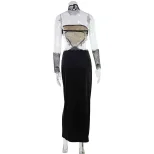 Elegant Backless Lace Trimmed Strapless Evening Dress Slim Fit Triangle Design Fashionable Style