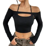 Womens Sexy Off Shoulder Slim Fit Short Sleeve T Shirt Hollow Out Design American Style Spring S