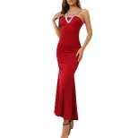Chic Womens Strapless Dress Color Block Design Elegant Evening Gown Perfect for Spring Summer Ev