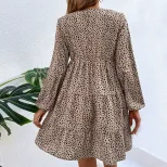 Short Ruffled Leopard Print Dress Long Sleeve Elegant Design Spring Fall Fashion Wholesale Avail