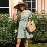 Floral Print Dress Sweet Green Color Fresh Country Style Summer Wear Wholesale Available custom