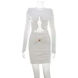 Fashionable Hollow Out Bodycon Dress Elegant Pleated Design Chic Evening Wear Wholesale Availabl