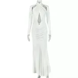 Elegant Womens Bodycon Dress Solid Color Curve Hugging Long Sleeve Strapless Design Perfect for