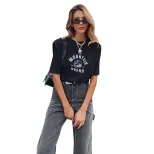 Casual Letter Print T Shirt Short Sleeve Shoulder Pads Trendy Design Versatile for Everyday Wear