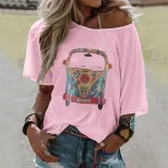 Womens Fashion Short Sleeve T Shirt Trendy Print Design Casual Wear for Everyday Use Wholesale A