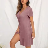 V Neck Short Sleeve Loose Fit Nightgown Comfortable Fabric Casual Style Elegant Design Perfect f