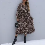 Leopard Print Midi Dress Long Sleeve Autumn Winter Style Trendy Design Wholesale Available custo