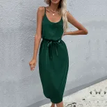 Summer Womens Solid Color Bodycon Dress with Slit Sleeveless Stylish Comfortable Perfect for Par