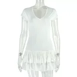 A Line Ruffle Dress Slim Fit Solid Color Short Sleeve U Neck Summer Fashion for Women Wholesale