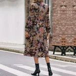V Neck Floral Long Sleeve Dress Elegant Design European and American Style Perfect for Casual or
