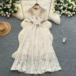 Elegant French Style Short Sleeve Dress for Women with Lace and Belted Waist in Summer Colors Wholesale