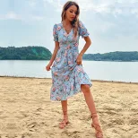 Vintage Sweetheart Neckline Summer Beach Dress Retro Style Comfortable Fabric Perfect for Vacati