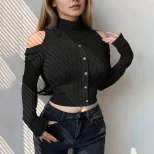 Womens Korean Style Trendy Long Sleeve Crop Top Off Shoulder Design Spring Summer Casual Wear Wh