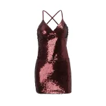 Sexy Backless Bodycon Mini Dress Sequined Lace Up Slim Fit Nightclub Party Wear Wholesale Availa