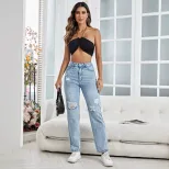 Casual Distressed Straight Leg Jeans for Women Versatile Style Comfortable Fit Trendy Design Who