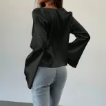 Loose Satin Tie Front Cardigan T Shirt Sexy Style Spring Summer Fashion Womens Apparel Wholesale