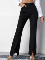 High Waisted Wide Leg Split Hem Jeans Casual Slim Fit Comfortable Fabric Womens Fashion Wholesal
