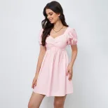 Womens Slim Fit V Neck Dress Elegant Ruching Waist Defining Stylish Design Perfect for Parties a