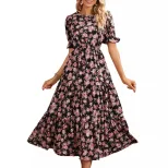Floral Print Dress Waist Defining Elegant Design Spring Fashion Available for Wholesale custom p