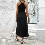 Sleeveless Color Block Dress Summer Casual Style Open Slit Design Lightweight Fabric Wholesale A