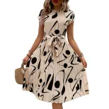 Elegant Abstract Print Pleated Dress Casual Beach Vacation Style Perfect for Summer Events Whole