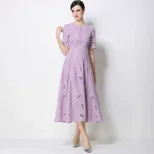 Elegant Womens Summer Dress with Hollow Embroidery and Waist Detail in Various Colors and Sizes for Casual Occasions