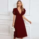 V Neck A Line Dress Sexy Backless Design Mid Length Spring Summer Collection Wholesale Womens Fa